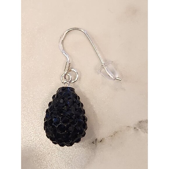 Sterling Silver Blue Crystal Teardrop Dangle Earrings - Picture 4 of 5